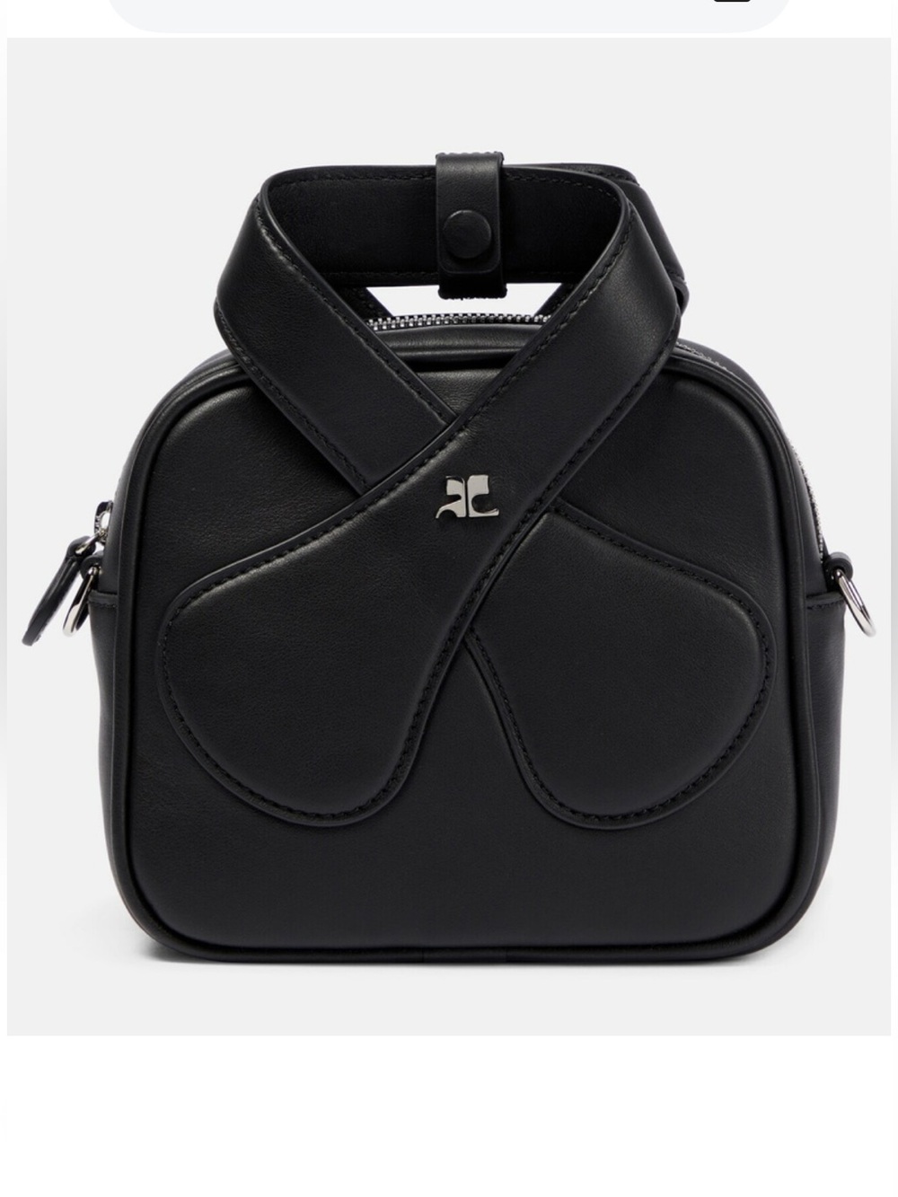 Courrèges Leather Loop Top Handle Bag in Black.